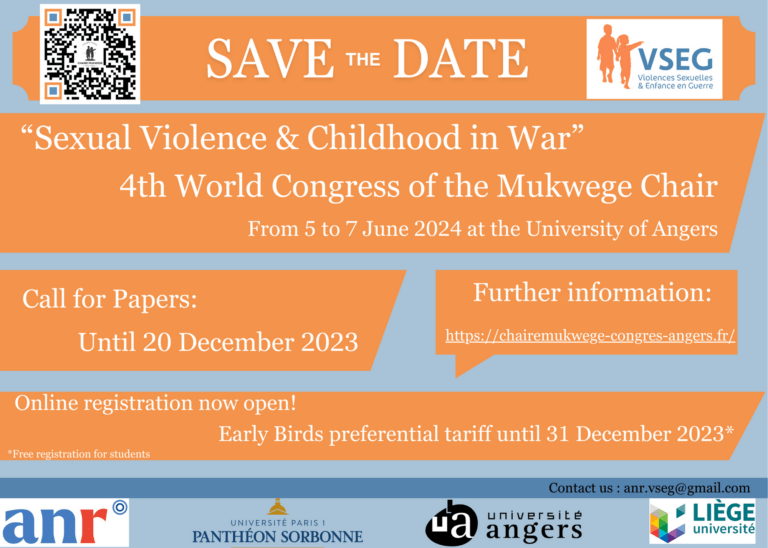 Read more about the article Sexual Violence & Childhood in War – Ath World Congress of the Mukwege Chair – Angers, 5-7 June 2024