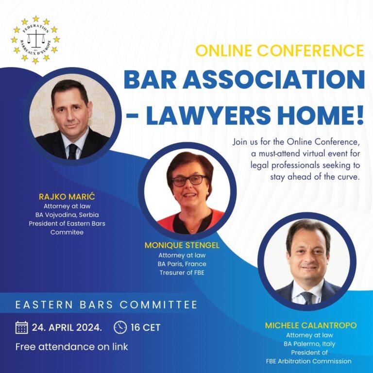 Read more about the article BAR ASSOCIATION – LAWYERS HOME, 24th April 2024, 16 CET