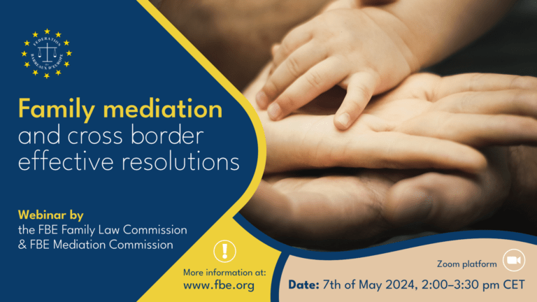 Read more about the article Family mediation and cross border effective resolutions – Web event 7th of May 2024, 2:00 – 3:30 pm CET