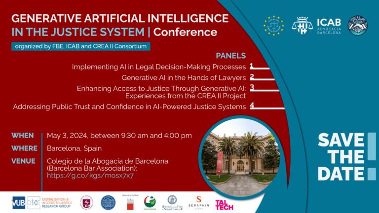 Read more about the article GENERATIVE AI IN THE  JUSTICE  SYSTEM – Barcelona, 3rd May 2024